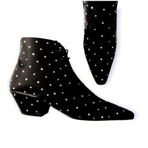 NIB Saint‎ Laurent Belle Ankle Booties in Black Satin with Crystal, 36EU